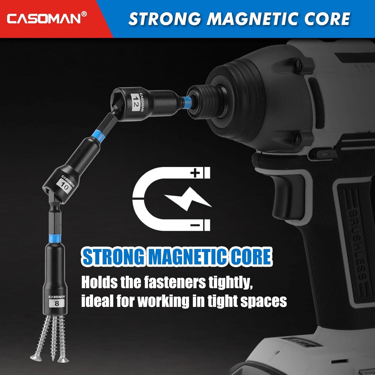 55-Piece Magnetic Nut Driver Set for Impact Drill, Deep & Shallow, Metric & SAE, Includes Screwdriver Bits, Bit Extension Bar, Socket Adapters & Wing Nut Driver